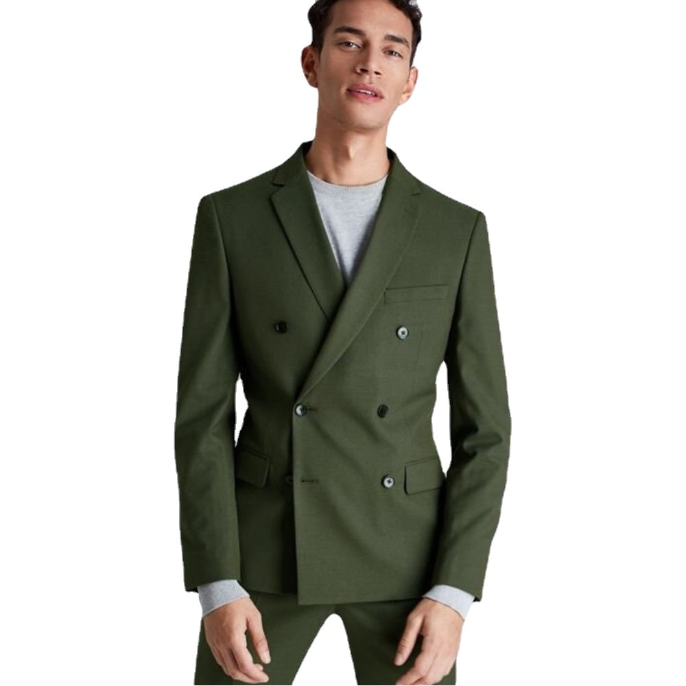 Oliver Green Men Suits for Wedding Groom Tuxedo 2 Pieces Solid Color Homme Jacket Pants Business Prom Party Wear