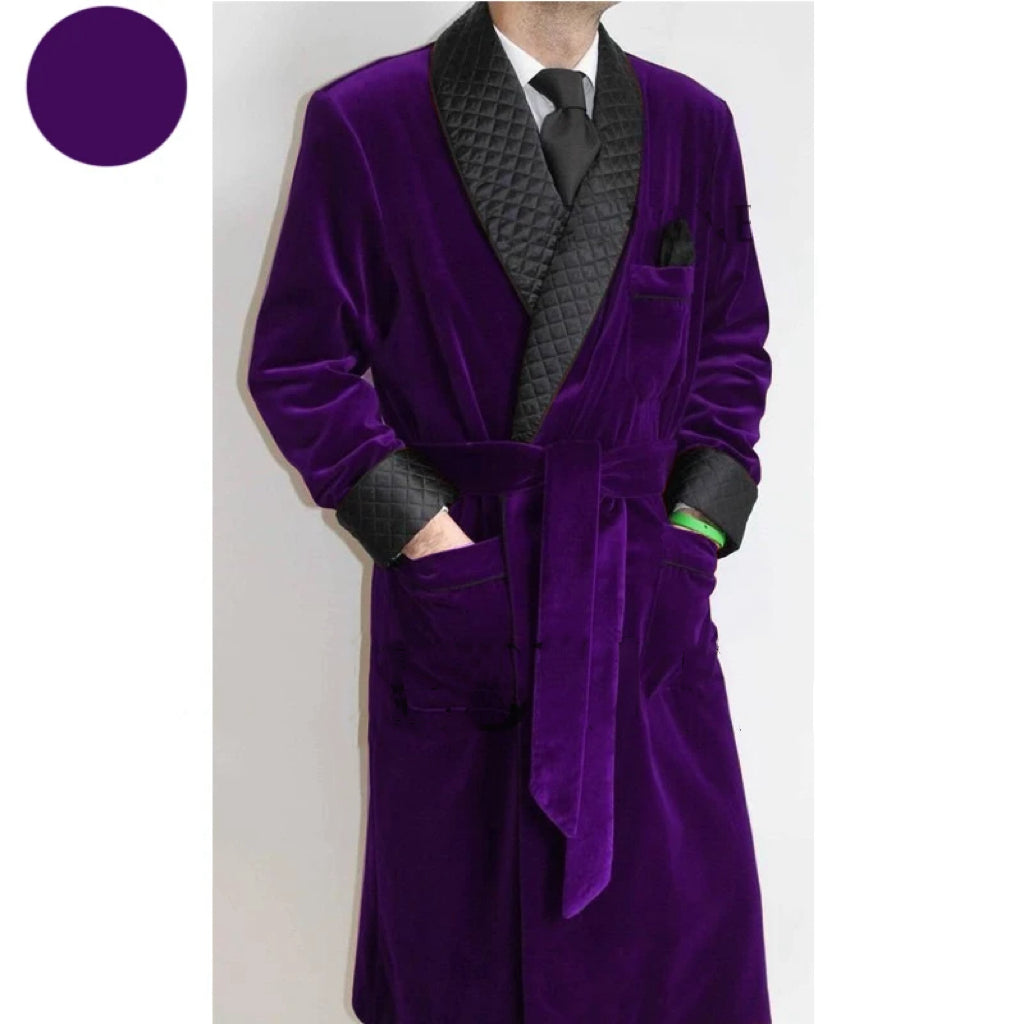 Purple Velvet Belted Smoking Jacket - detail view 6