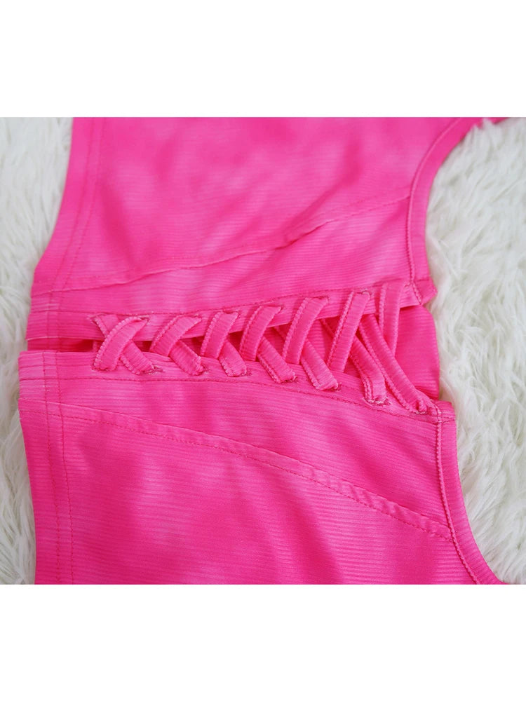 Women Sexy Long Sleeve Two Pieces Outfits Tracksuit Lace Up Square Collar Slim Bodycon Pants Sets for Women Going Out