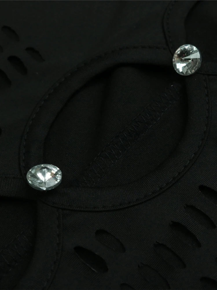 Women's One Piece Outfits Sexy Night Club Party Hollow Out Romper Long Sleeve Patchwork Bodycon Skinny Pants Jumpsuit