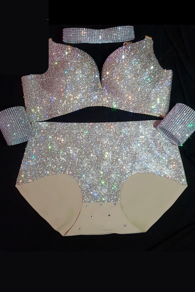 Silver Crystal Cabaret Bra & High-Waist Set