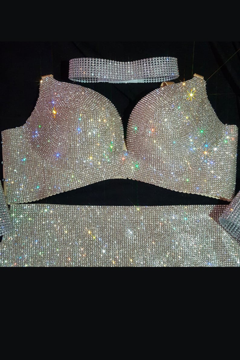 Sparkly Rhinestone Cabaret Glitter Lingerie Bikini Set