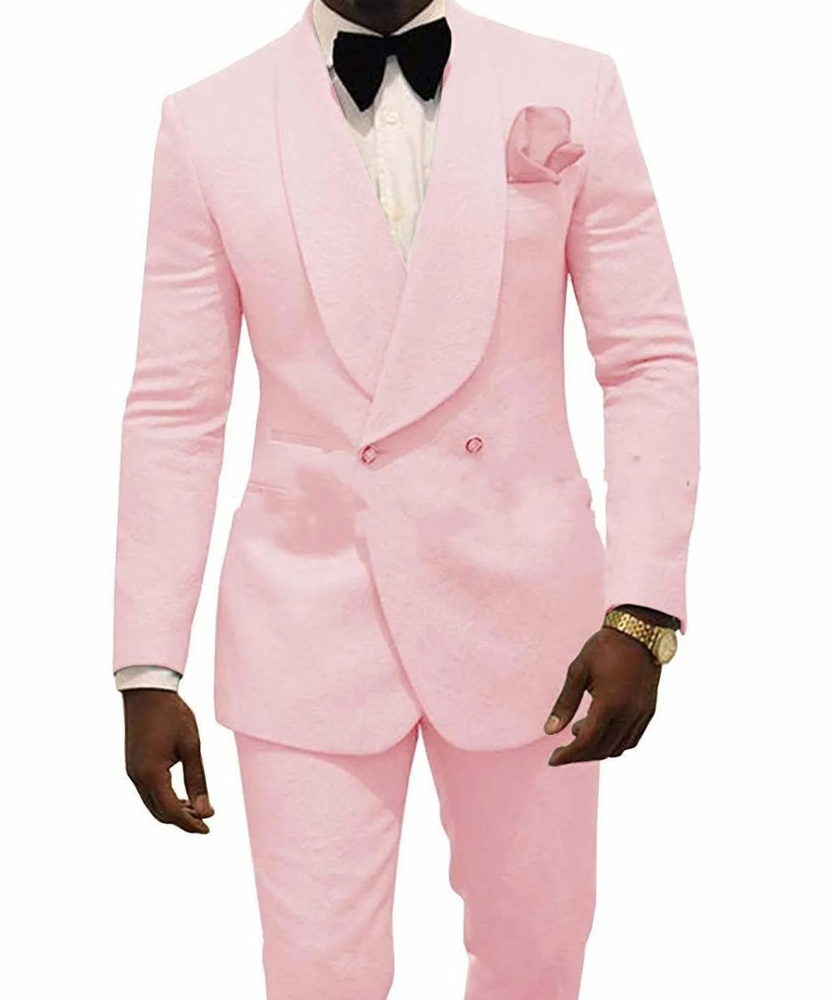 Custom Made Ivory Jacquard Groomsmen Groom Tuxedos Double Breasted Men Suits Wedding Blazer 2 Pieces Costume Homme