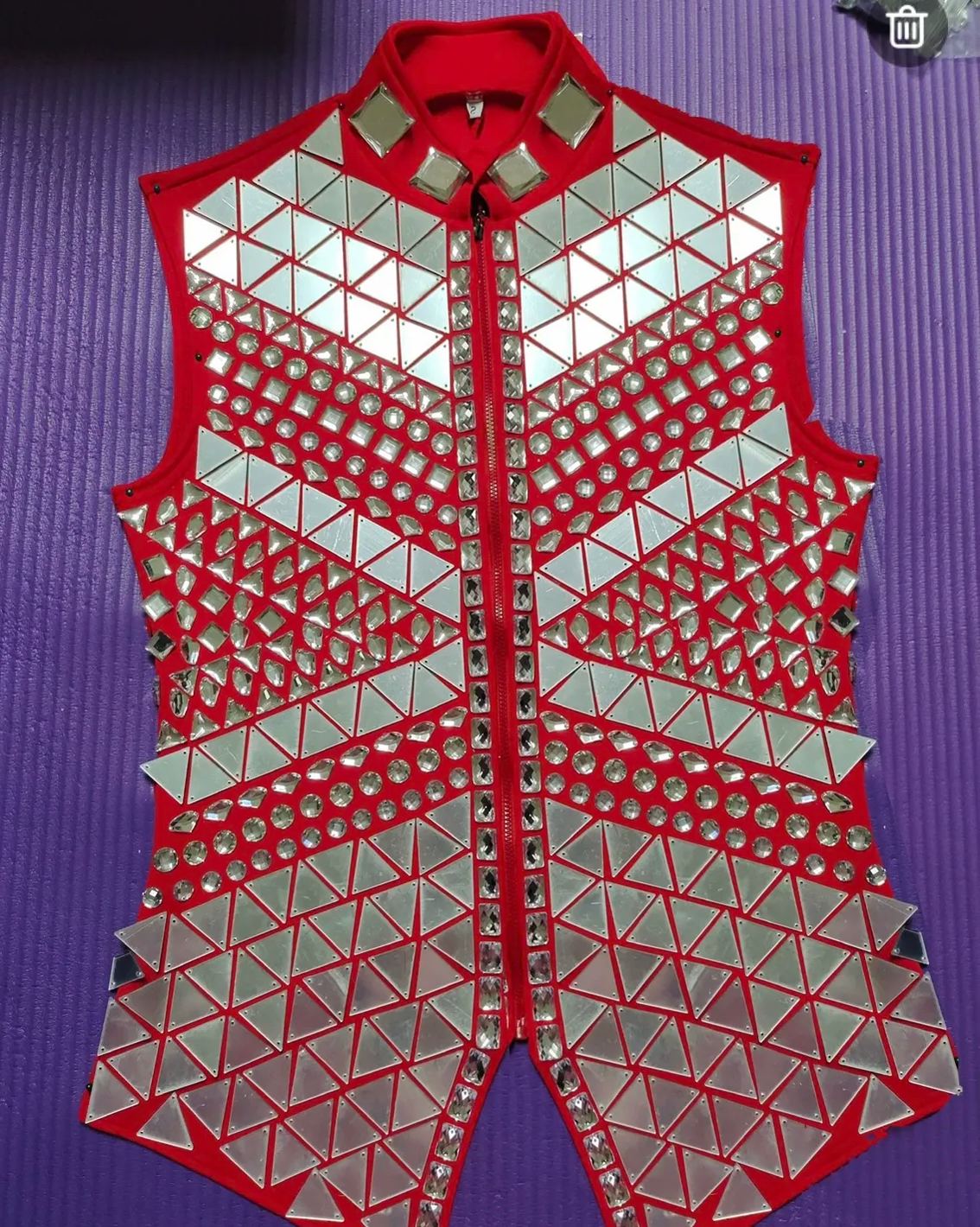 Glitter Mirror Rhinestone Waistcoat Sequin Crystal Vest Coat for Male Singer Bar Concert Stage Performance Drummer Dance Costume