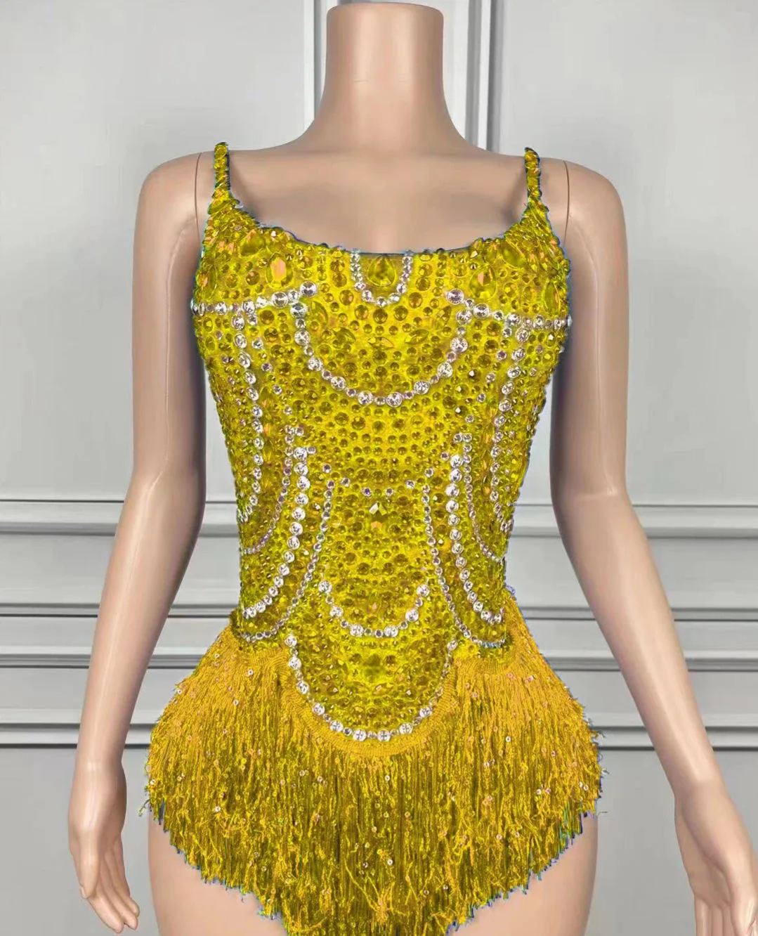 Sparkly Blue Rhinestones Tassels Bodysuit Women Sexy Show Performance Dance Costume Nightclub Outfit Singer Dancer Stage Wear