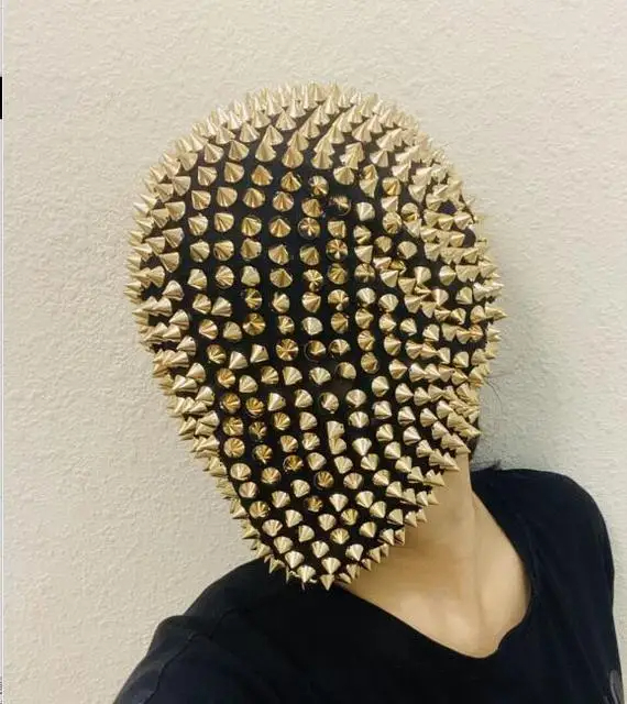 Black Silver Rivet Rhinestones Mask Headgear Dancer Performance Accessories Nightclub DJ Singer Stage Dance Costume