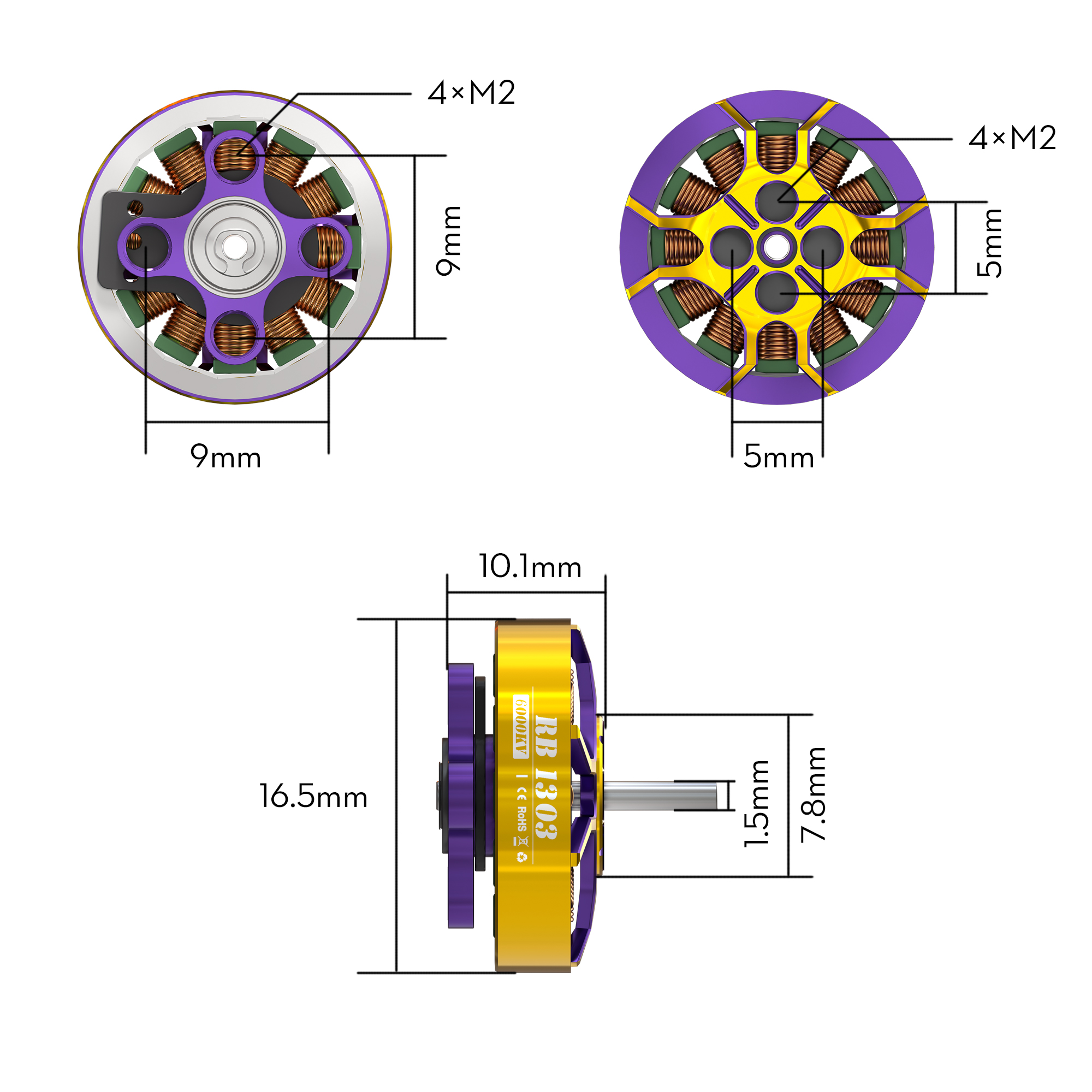 ROBO 1303 6000KV 2-4S Fpv Motor 