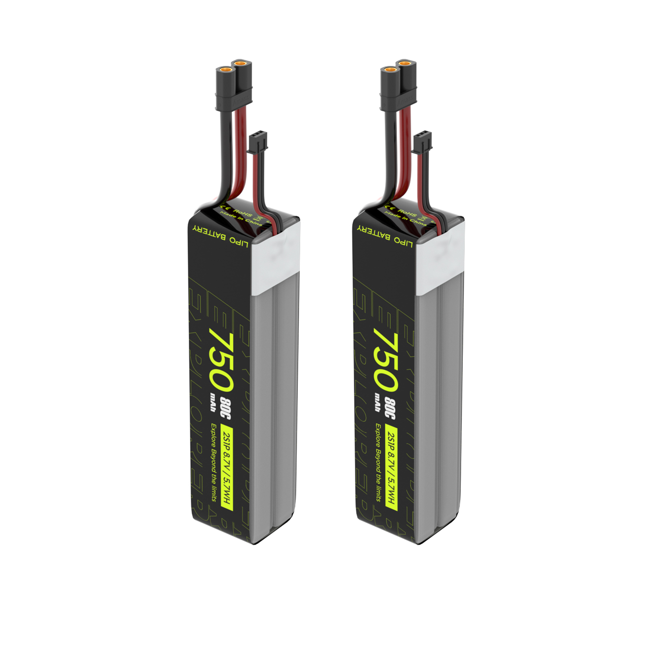 2PCS Explorer 750mAh HV 2S 80C Lipo Battery for tiny quad XT30