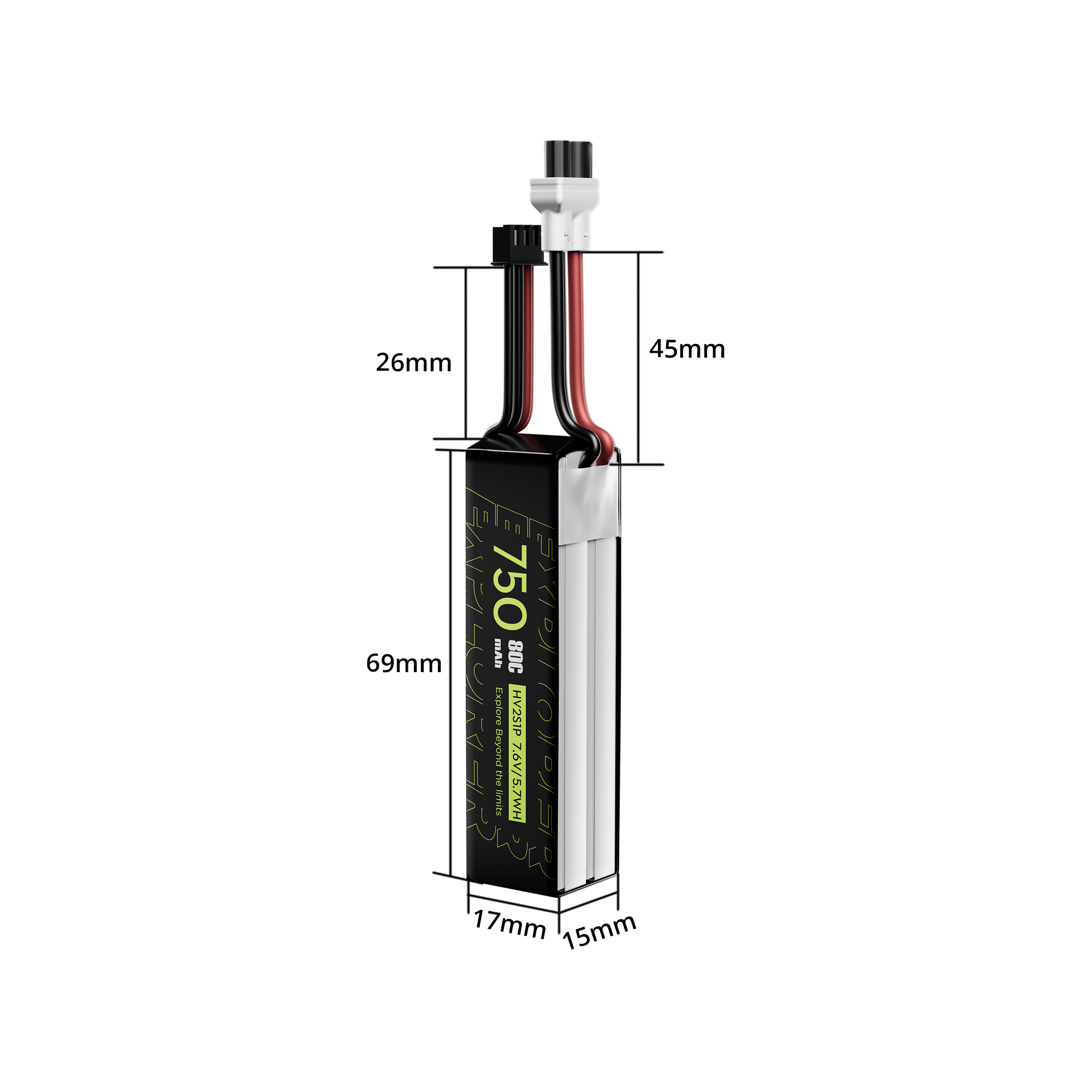 2PCS Explorer 750mAh LiHV 2S 80C Battery （Flywoo XT30UP）