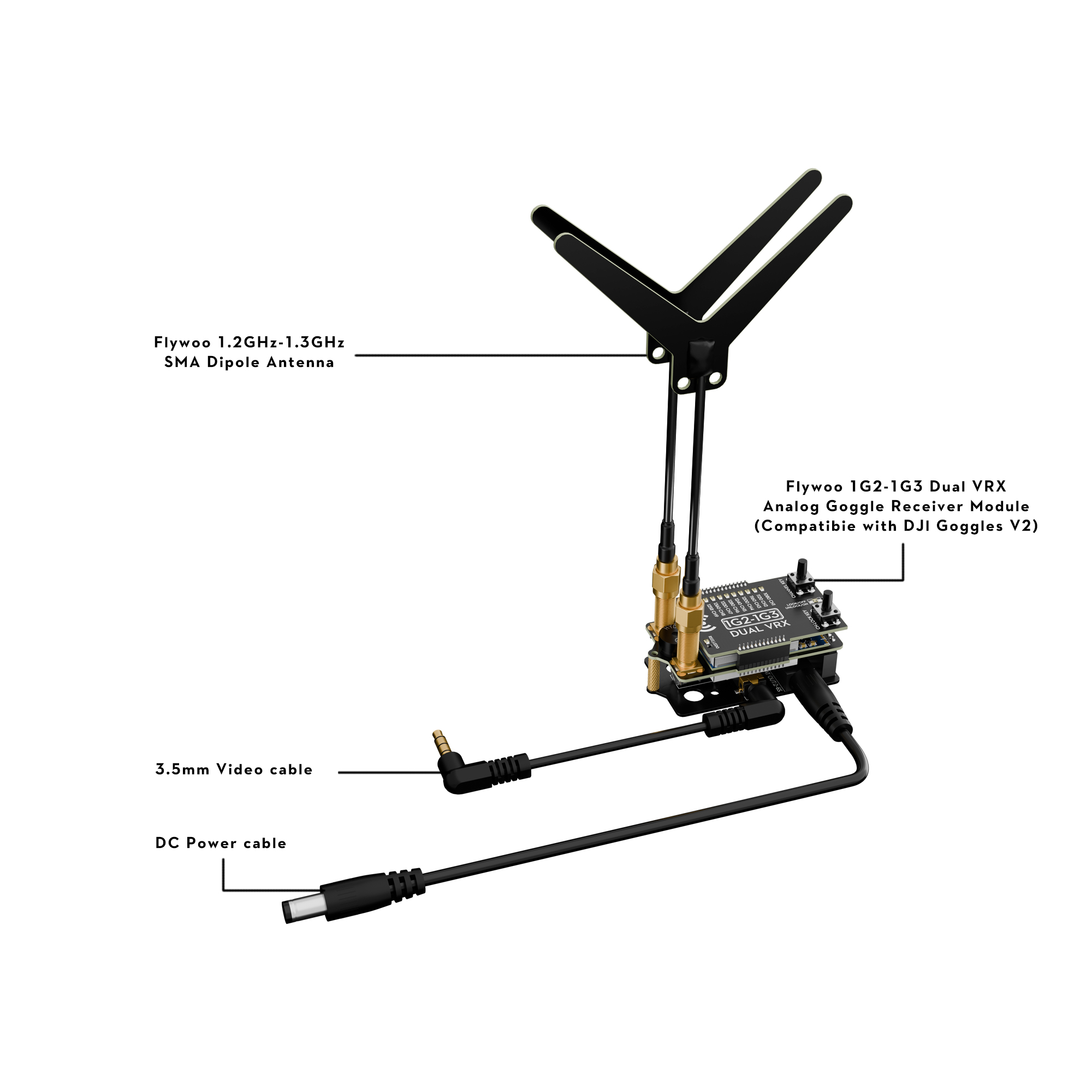 Flywoo 1G2-1G3 Dual VRX Analog Goggle Receiver Module V2 (Compatible with DJI Goggles V2) 
