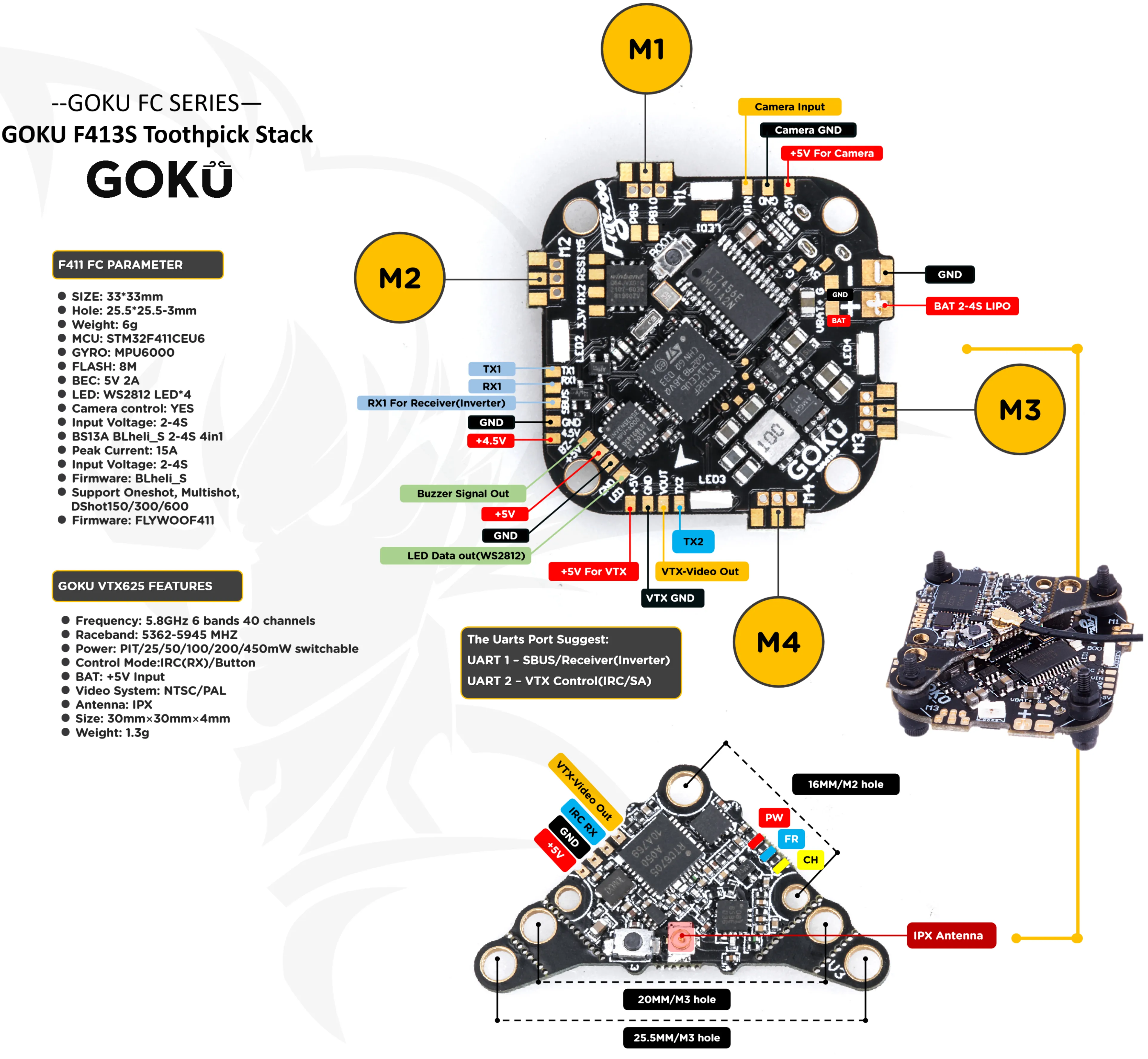 GOKU GN 413 20A  AIO  V2.1 (MPU6000) 25.5X25.5-FLYWOO