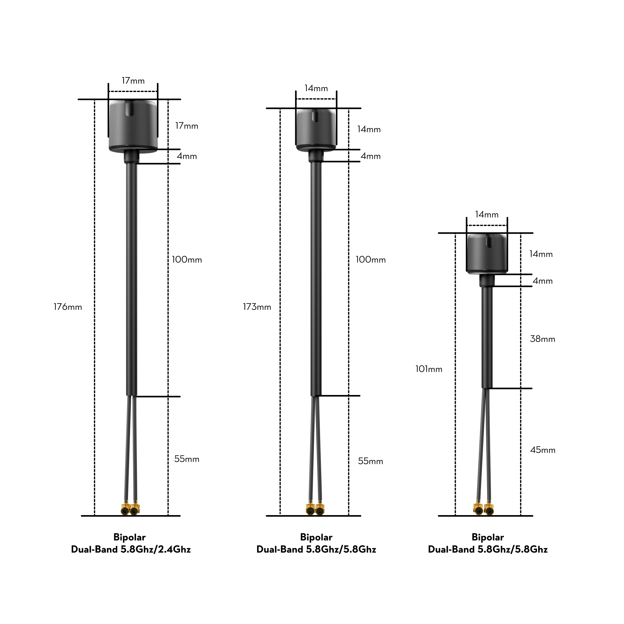Flywoo Bipolar Dual-Band 5.8Ghz/2.4Ghz UFL Antenna For DJI O3 V2