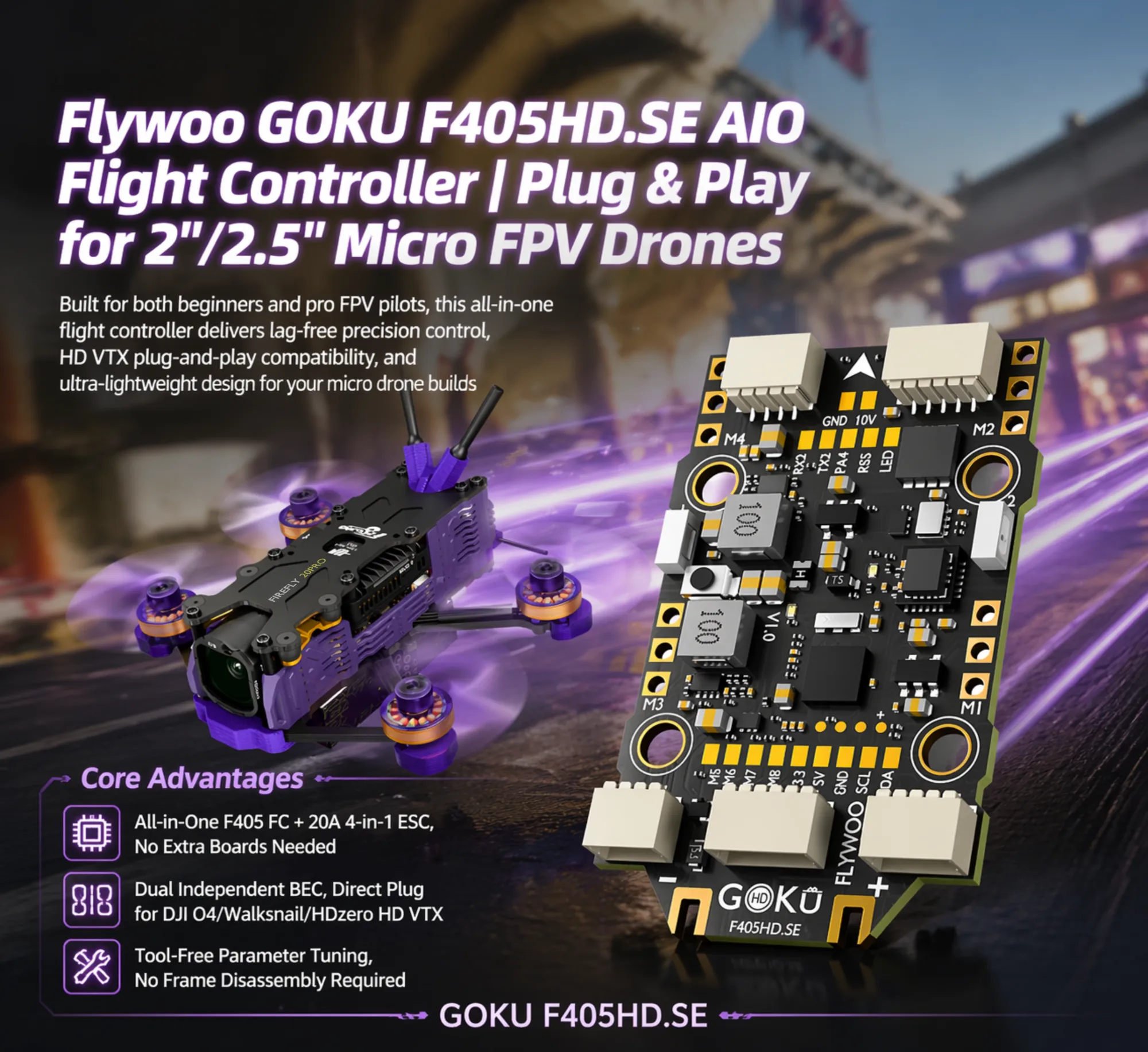  GOKU F405 SE 3-4S 20A AIO  Plug&Play O4 / O4 Pro-FLYWOO