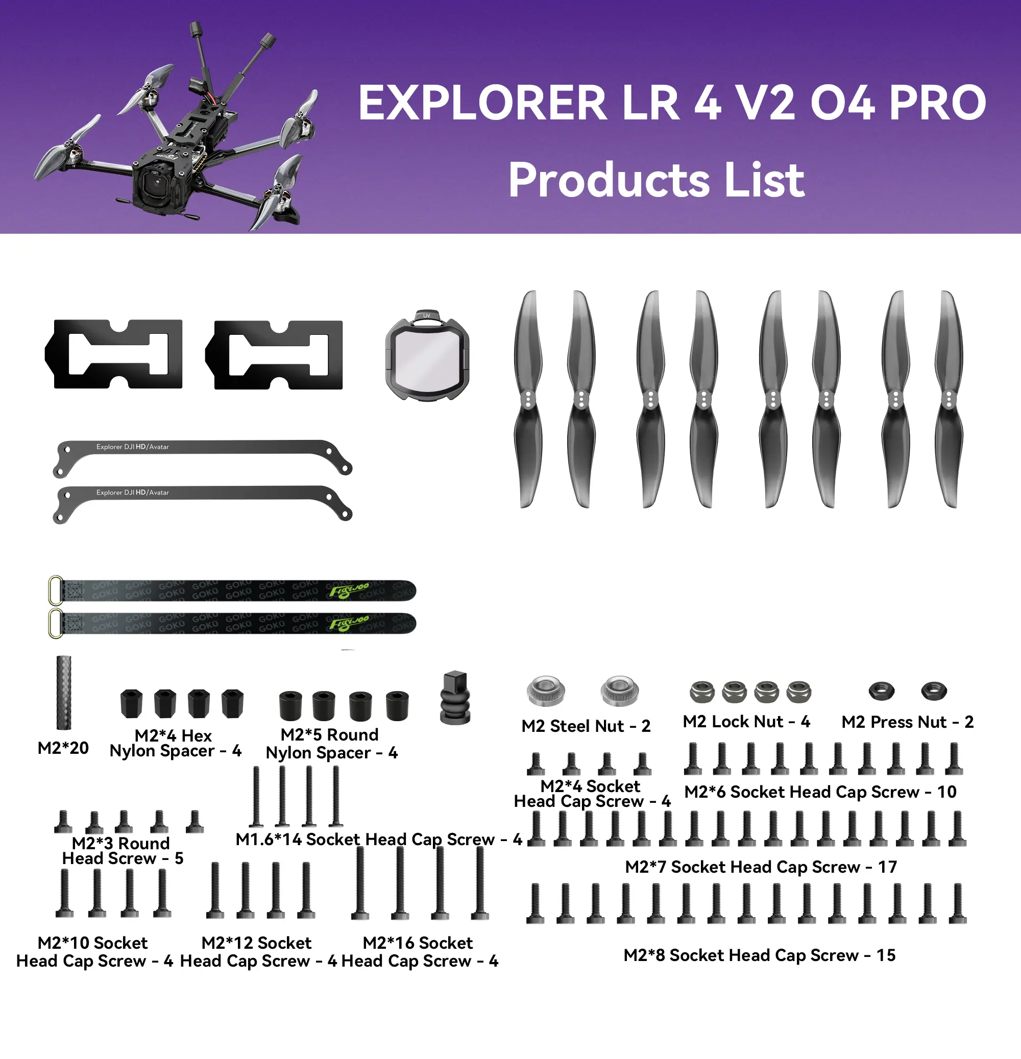 Explorer LR 4 O4 PRO V2 package contents
