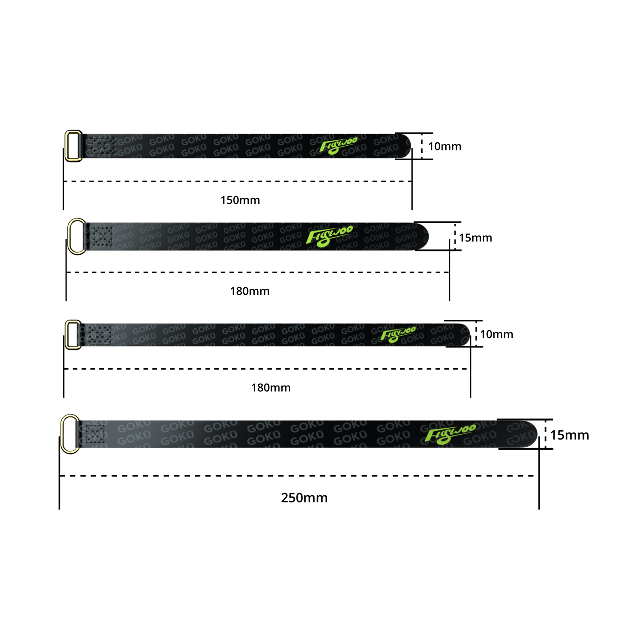 5Pcs flywoo 10x150mm\ 10X180mm \ 15X180mm\ 15X250mm Battery Strap Golden Metal Buckle Patent leather for RC Lipo Battery