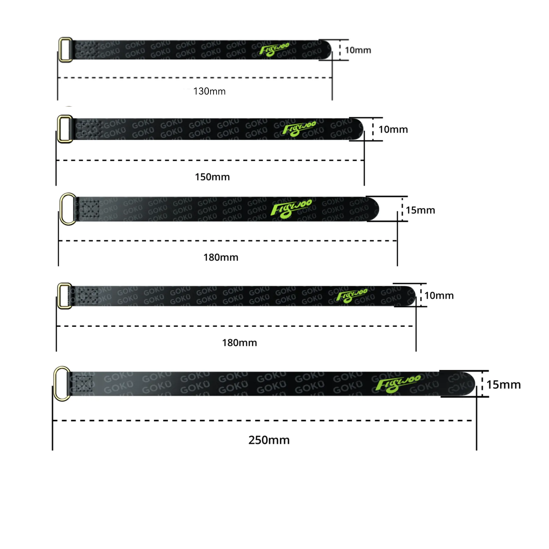 5Pcs flywoo 10x150mm\ 10X180mm \ 15X180mm\ 15X250mm Battery Strap Golden Metal Buckle Patent leather for RC Lipo Battery