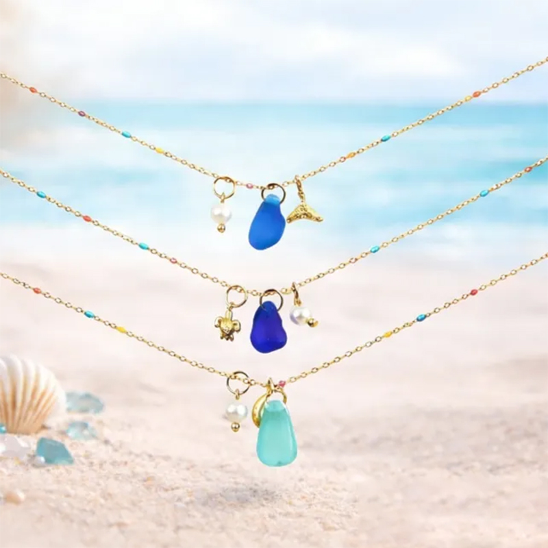 The Ocean Muse Collection: Colorful Enamel & Sea Glass Charm Necklaces