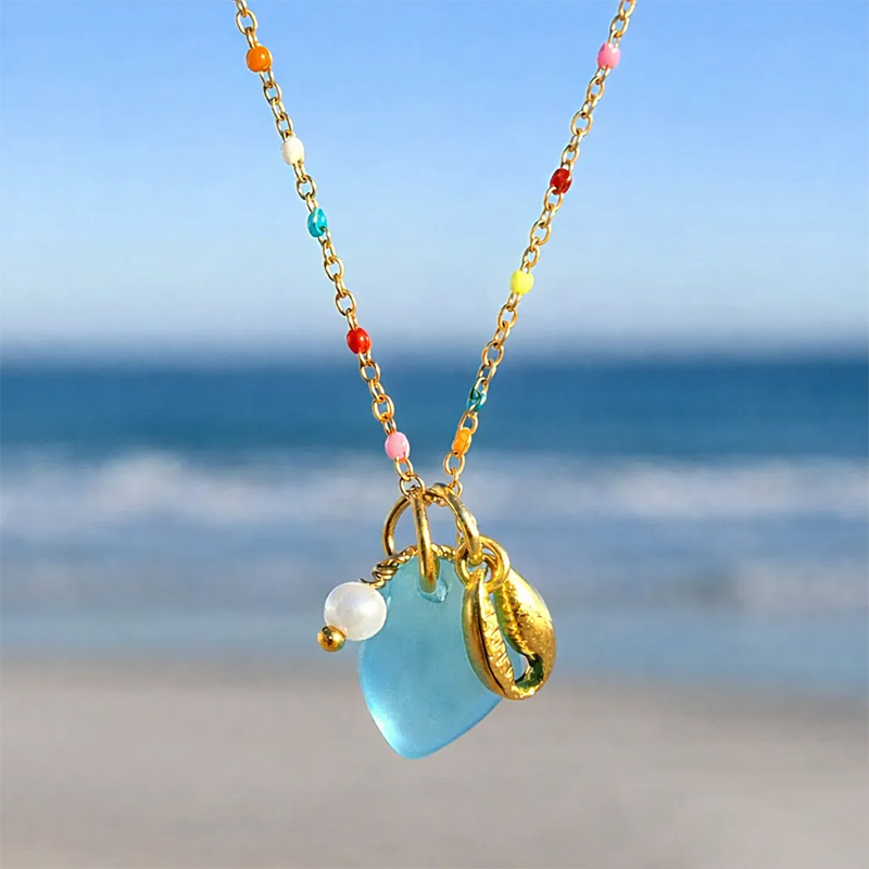 The Ocean Muse Collection: Colorful Enamel & Sea Glass Charm Necklaces