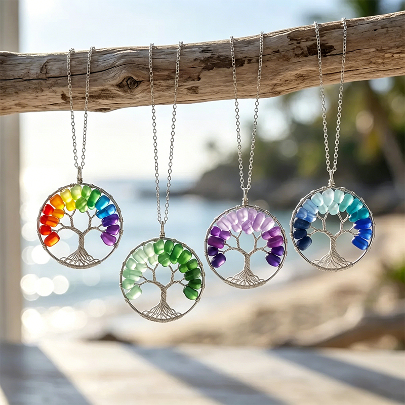 🌳Handmade Tree of Life Sea Glass Necklace