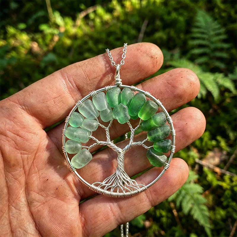 🌳Handmade Tree of Life Sea Glass Necklace