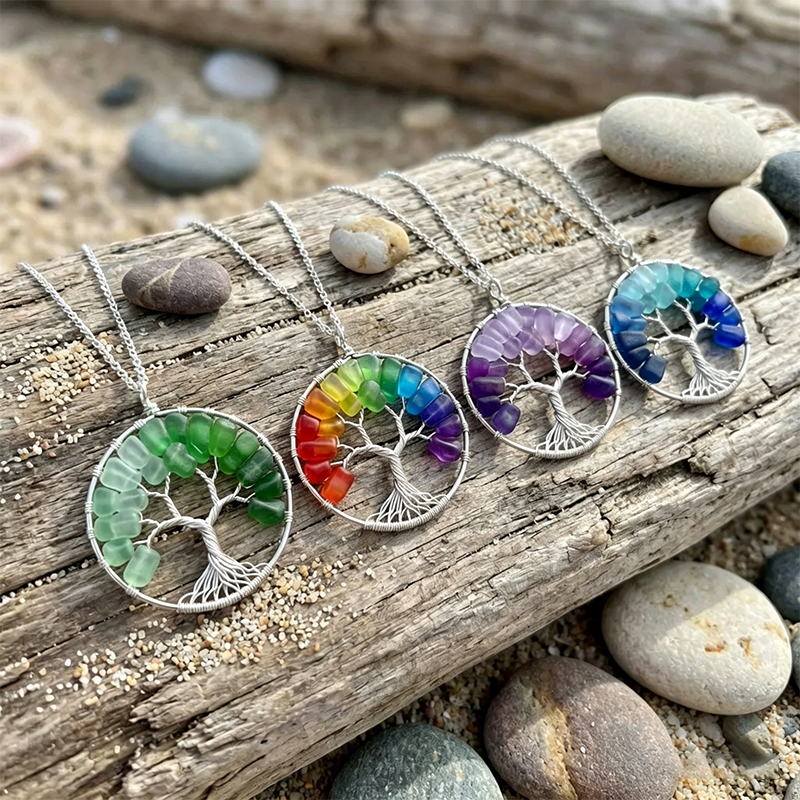 🌳Handmade Tree of Life Sea Glass Necklace