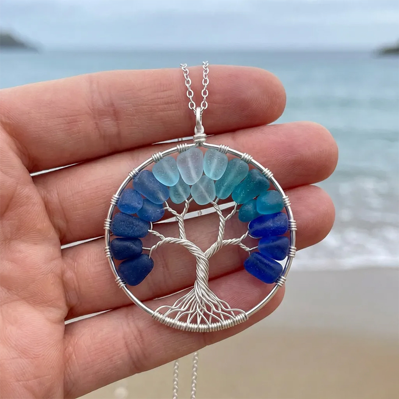 🌳Handmade Tree of Life Sea Glass Necklace