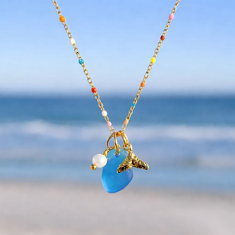 The Ocean Muse Collection: Colorful Enamel & Sea Glass Charm Necklaces