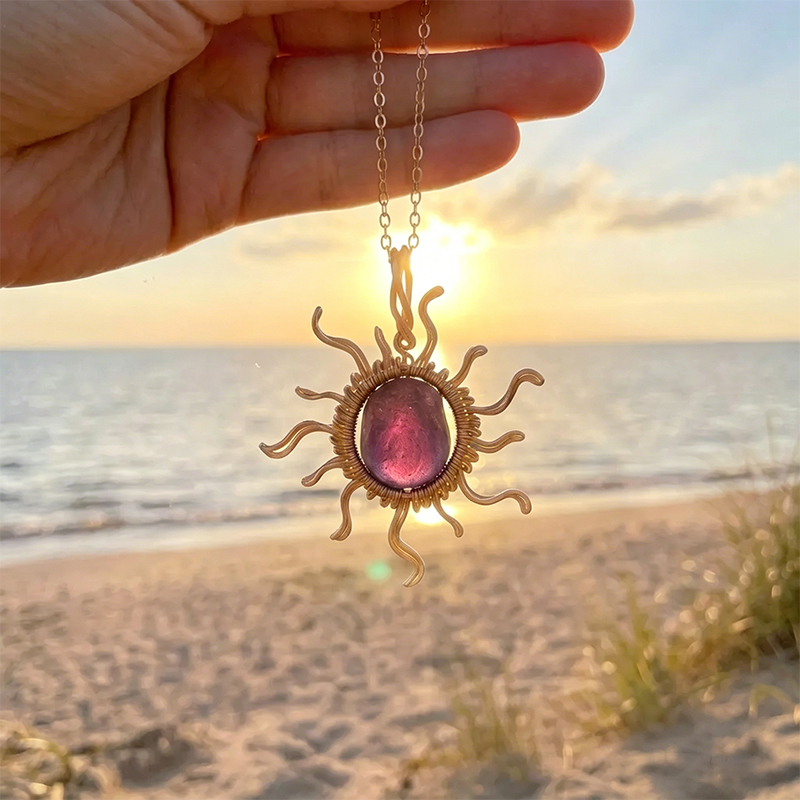 ☀️Hand wired-Sun Sea Glass Necklace