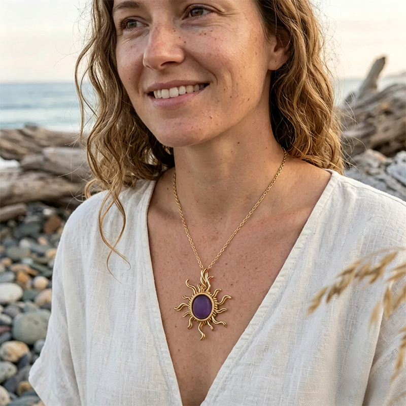 ☀️Hand wired-Sun Sea Glass Necklace