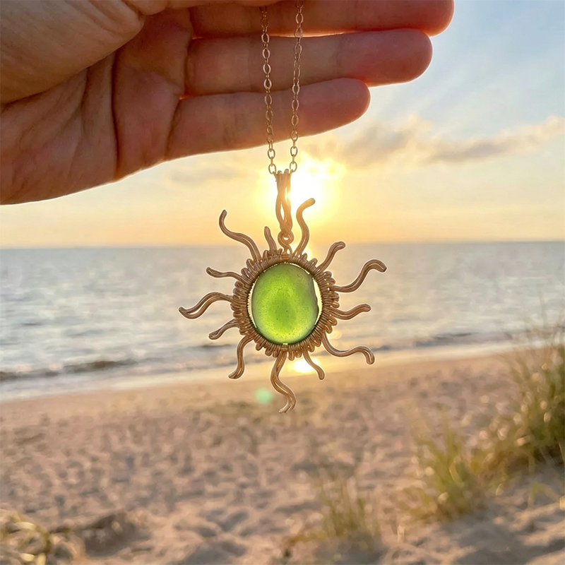 ☀️Hand wired-Sun Sea Glass Necklace
