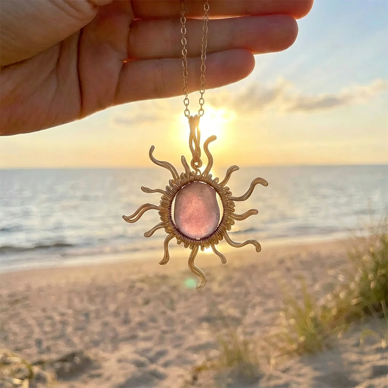 ☀️Hand wired-Sun Sea Glass Necklace