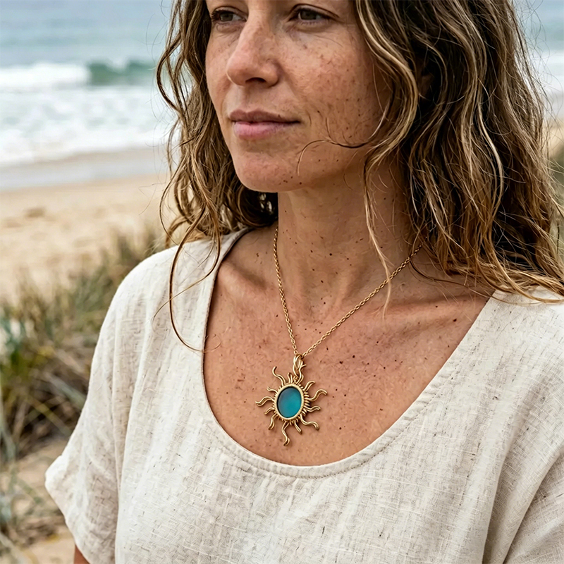 ☀️Hand wired-Sun Sea Glass Necklace