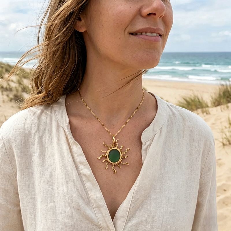 ☀️Hand wired-Sun Sea Glass Necklace