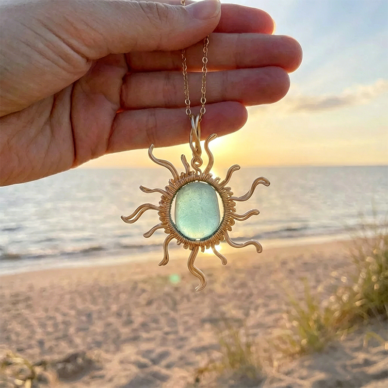☀️Hand wired-Sun Sea Glass Necklace