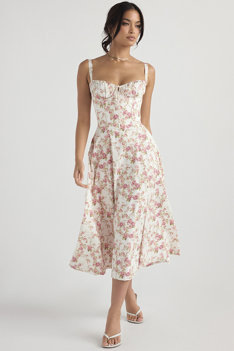 🔥🔥Floral Bustier Midriff Waist Shaper Dress