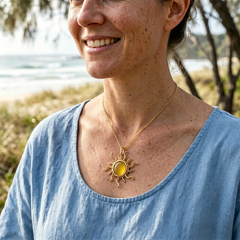 ☀️Hand wired-Sun Sea Glass Necklace