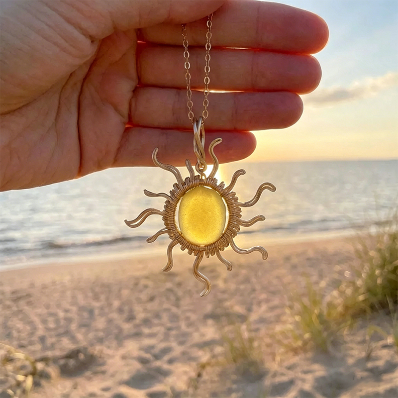 ☀️Hand wired-Sun Sea Glass Necklace