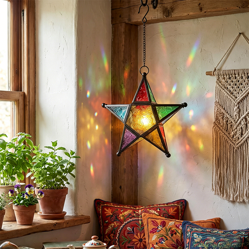 ✨Moroccan Star Lantern - Colorful Stained Glass