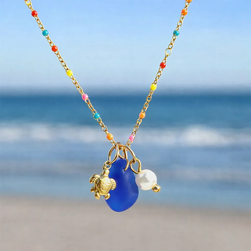 The Ocean Muse Collection: Colorful Enamel & Sea Glass Charm Necklaces