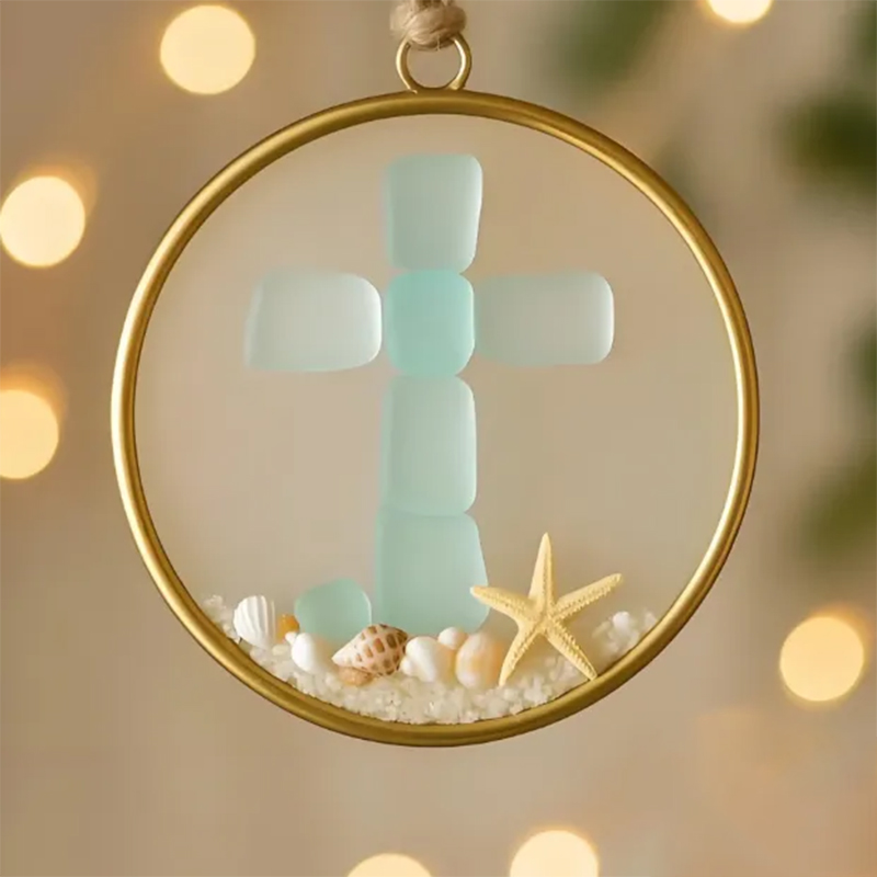 Sea Glass Cross Ornament