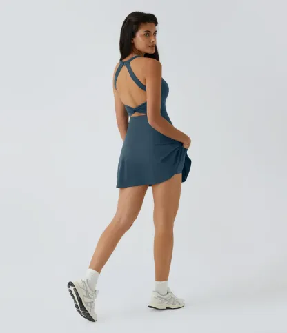 Heathyoga Tennis Dress with Built in Shorts and Bra Athletic Dress for Women Summer Cut Out Twisted Golf Workout Dress