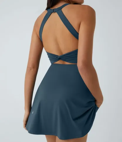 Heathyoga Tennis Dress with Built in Shorts and Bra Athletic Dress for Women Summer Cut Out Twisted Golf Workout Dress