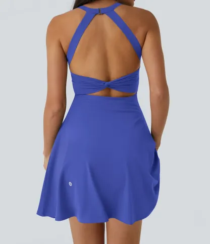 Heathyoga Tennis Dress with Built in Shorts and Bra Athletic Dress for Women Summer Cut Out Twisted Golf Workout Dress