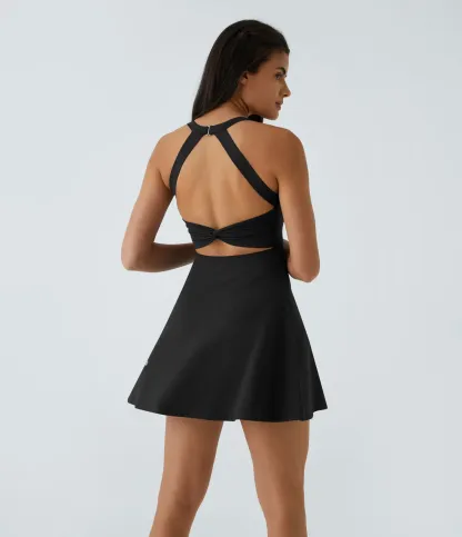 Heathyoga Tennis Dress with Built in Shorts and Bra Athletic Dress for Women Summer Cut Out Twisted Golf Workout Dress