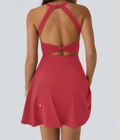 Heathyoga Tennis Dress with Built in Shorts and Bra Athletic Dress for Women Summer Cut Out Twisted Golf Workout Dress