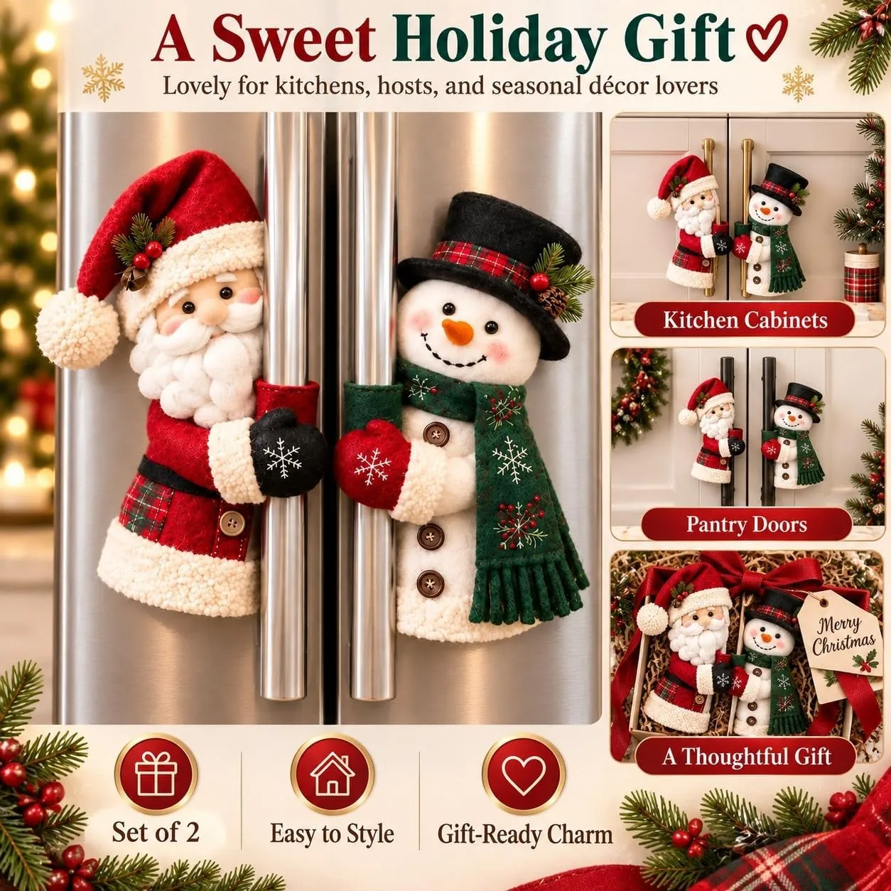 🎅☃️ Santa & Snowman Handle Huggers &ndash; Christmas Kitchen Decor detail view 3