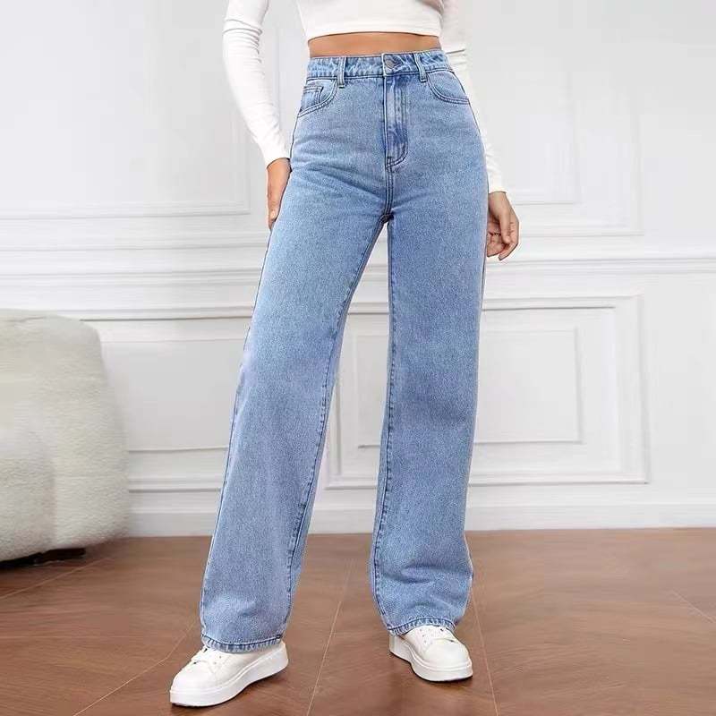 Casual High Waist Multi-Pocket Wide Leg Stretchy Jeans