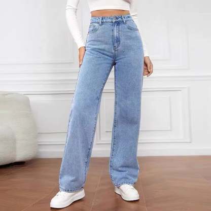 Casual High Waist Multi-Pocket Wide Leg Stretchy Jeans