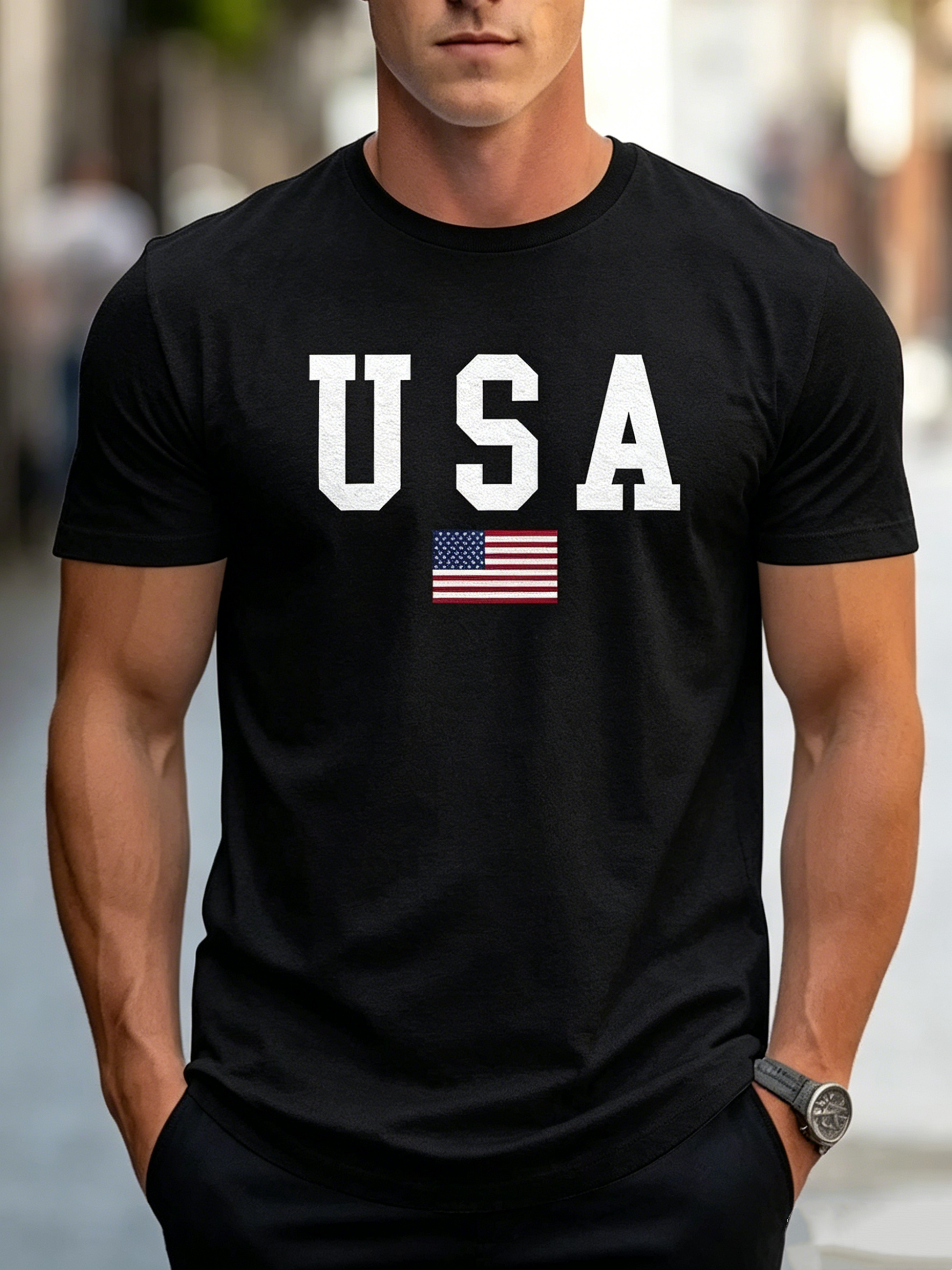 Patriotic USA Flag Print 100% Cotton T-Shirt