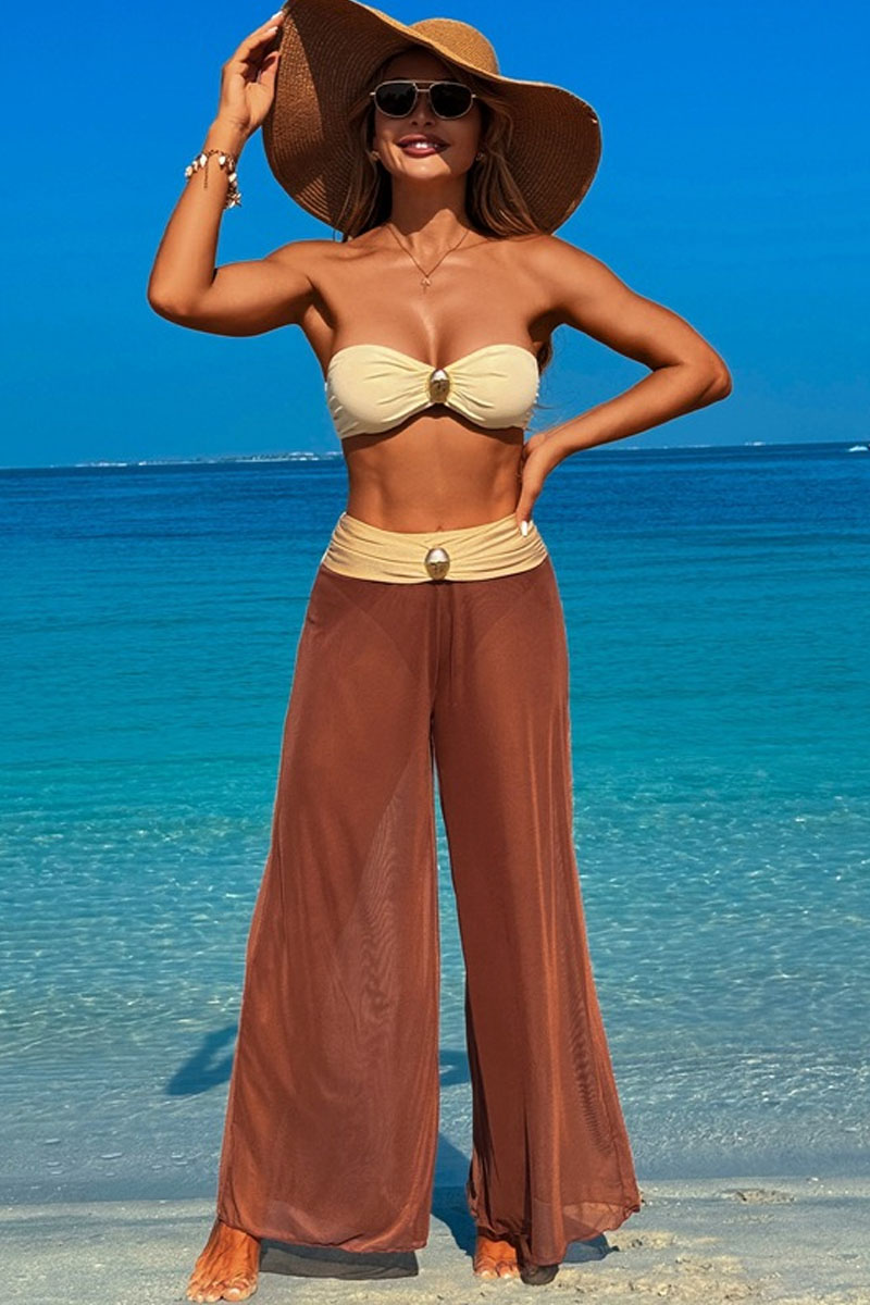 Women's Sexy Strapless Bikini  Wide-leg Beach Pant Set | Swimsuit19